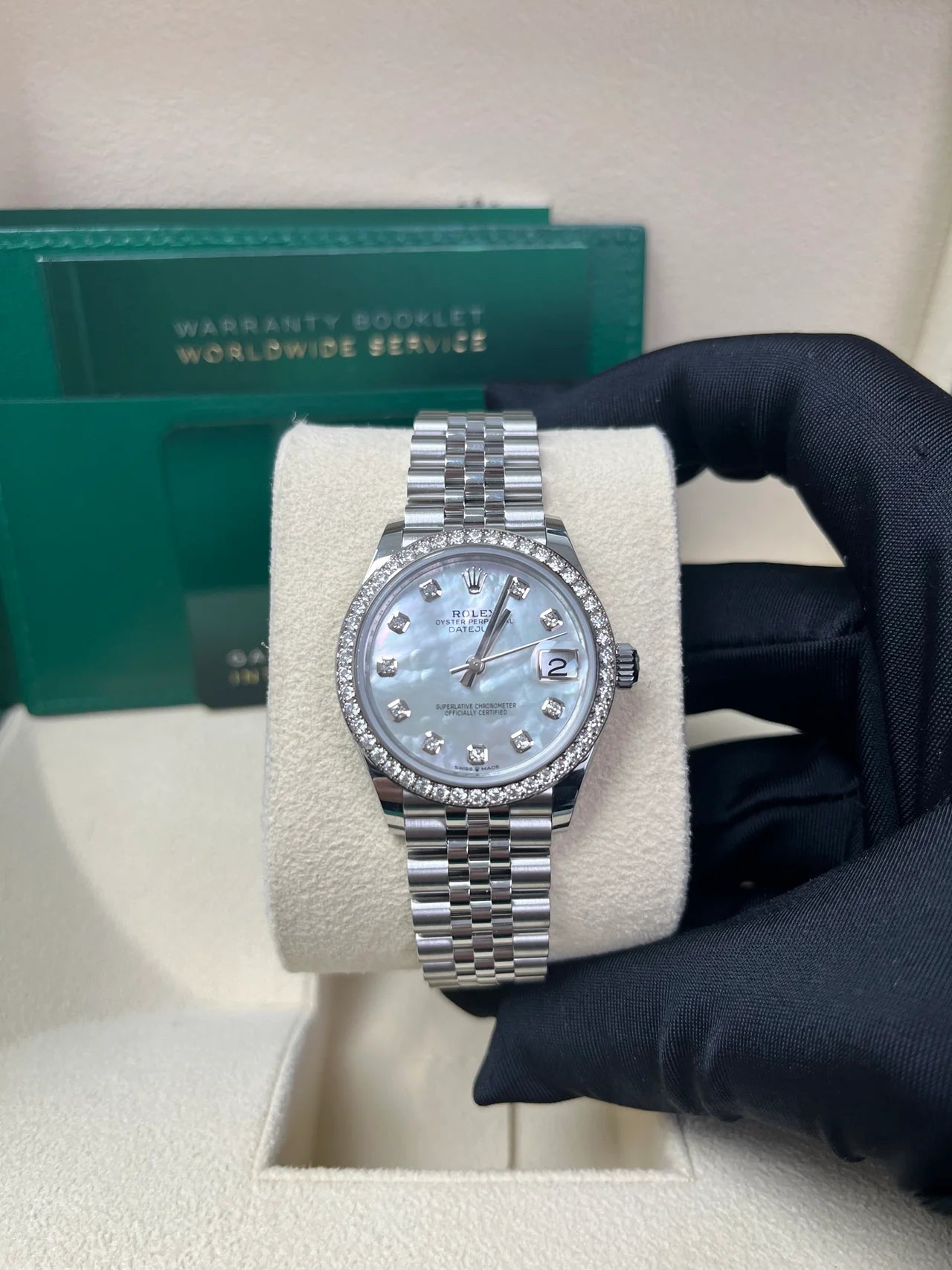 ROLEX DATEJUST JUBILEE WHITE MOTHER OF PEARL DIAMOND BEZEL DIAL