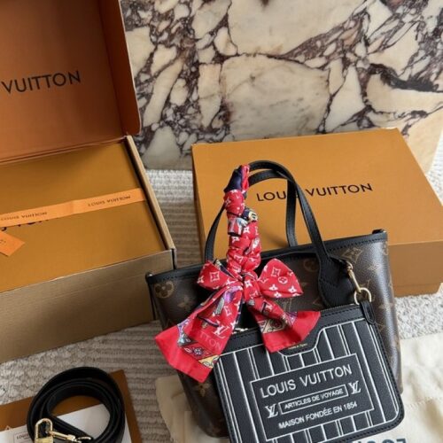 06440d9fd6 Louis Vuitton Neverfull-Style Mini Monogram Tote with Black Trim — Brown & Black