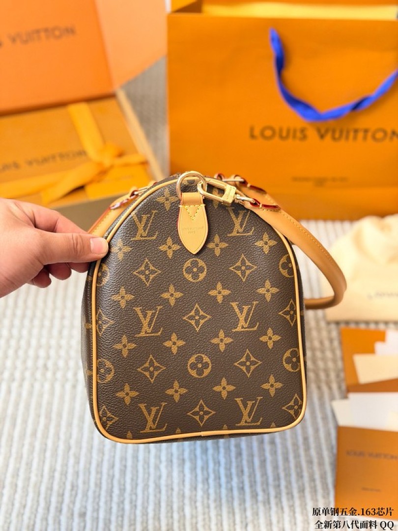 Louis Vuitton Speedy-Style Monogram Bag with Travel Tags — Brown & Tan - Image 5