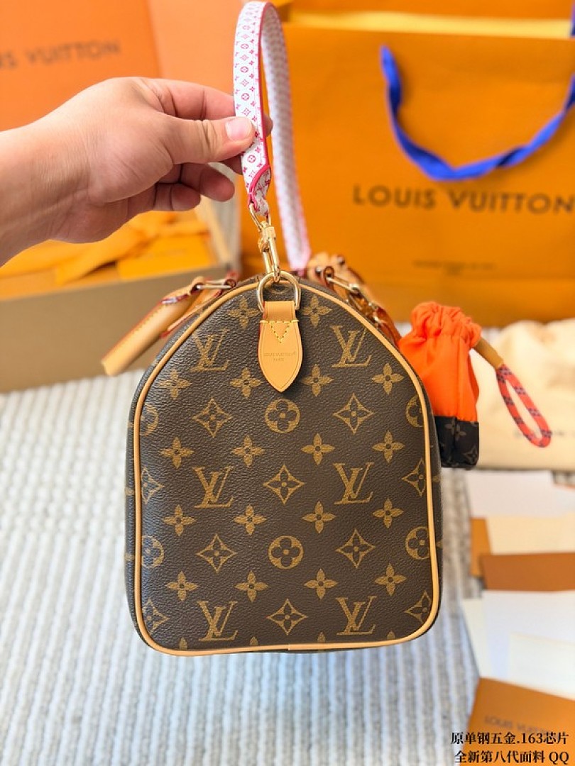 Louis Vuitton Speedy-Style Monogram Bag with Orange Pouch — Brown & Pink - Image 6