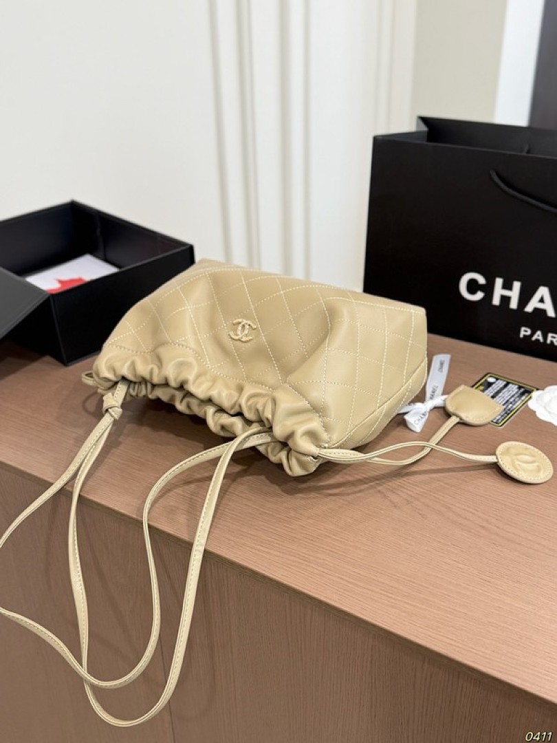 Chanel Quilted Drawstring Shoulder Bag — Beige - Image 8