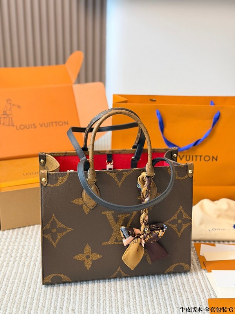 Louis Vuitton Large OnTheGo-Style Two-Tone Monogram Tote — Brown & Tan - Image 3
