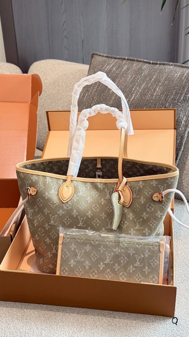 Louis Vuitton Neverfull-Style Denim-Look Monogram Tote — Colour Options