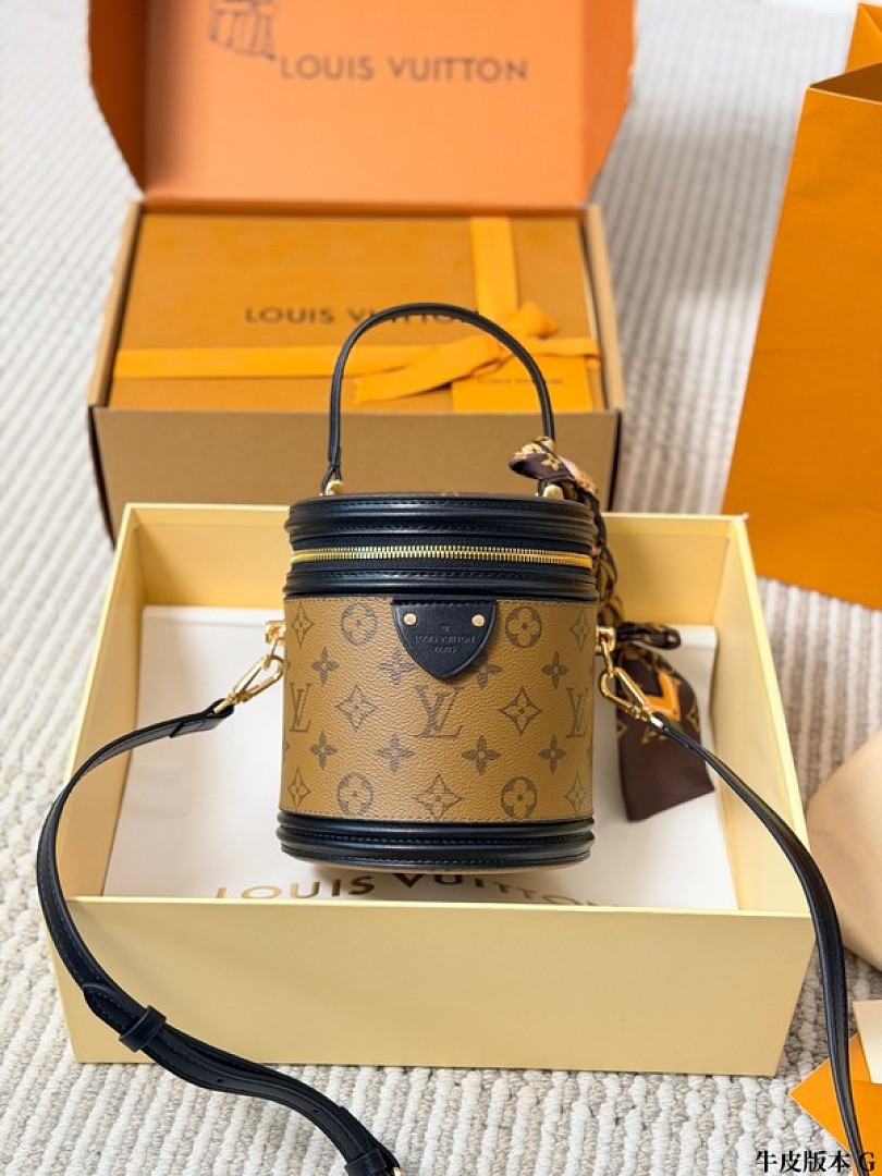 Louis Vuitton Cannes-Style Monogram Cylinder Bag — Tan & Black - Image 3