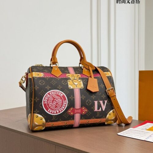 1464db65fc Louis Vuitton Speedy-Style Trunk-Print Bag — Brown & Pink