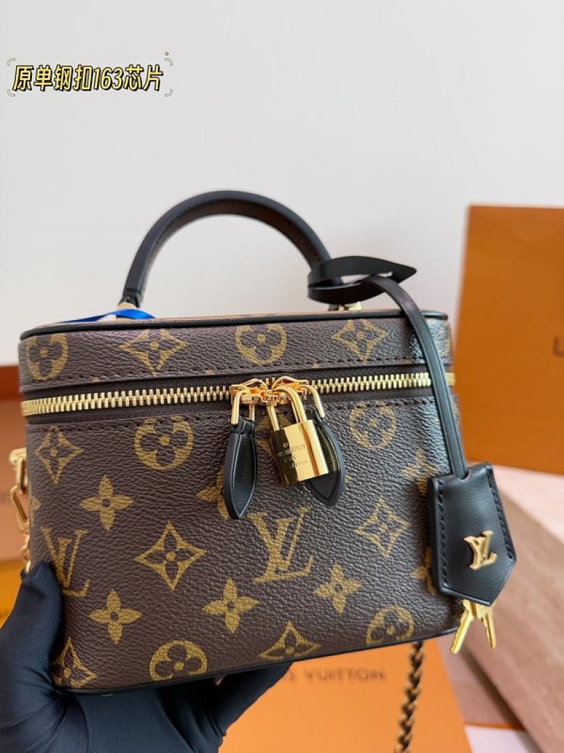 Louis Vuitton Vanity-Style Monogram Case Bag — Brown & Black, Divided Interior - Image 5