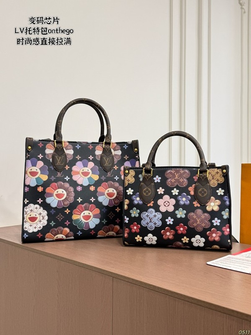 Louis Vuitton OnTheGo-Style Floral Tote — Black & Multicolour - Image 3