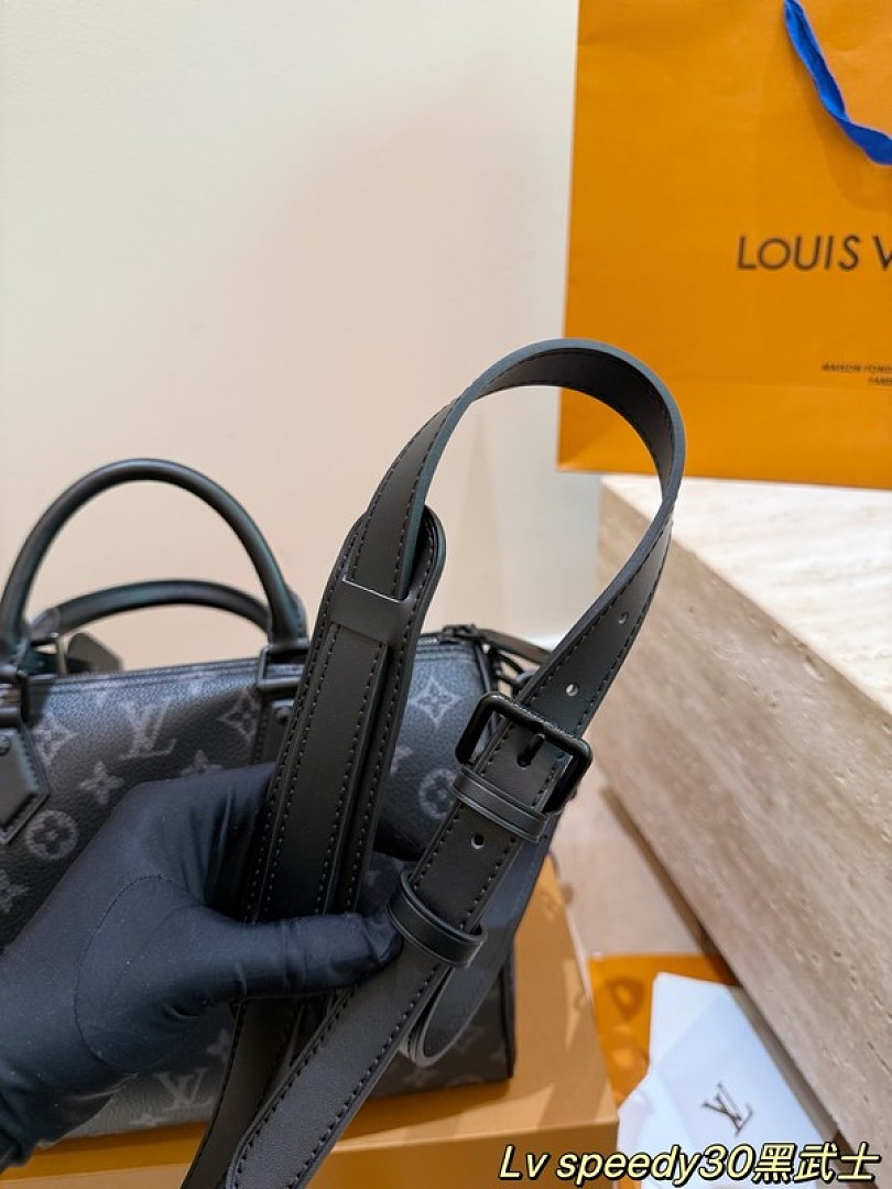 Louis Vuitton Speedy-Style Monogram Bag 30 with Pouch — Black & Grey - Image 6