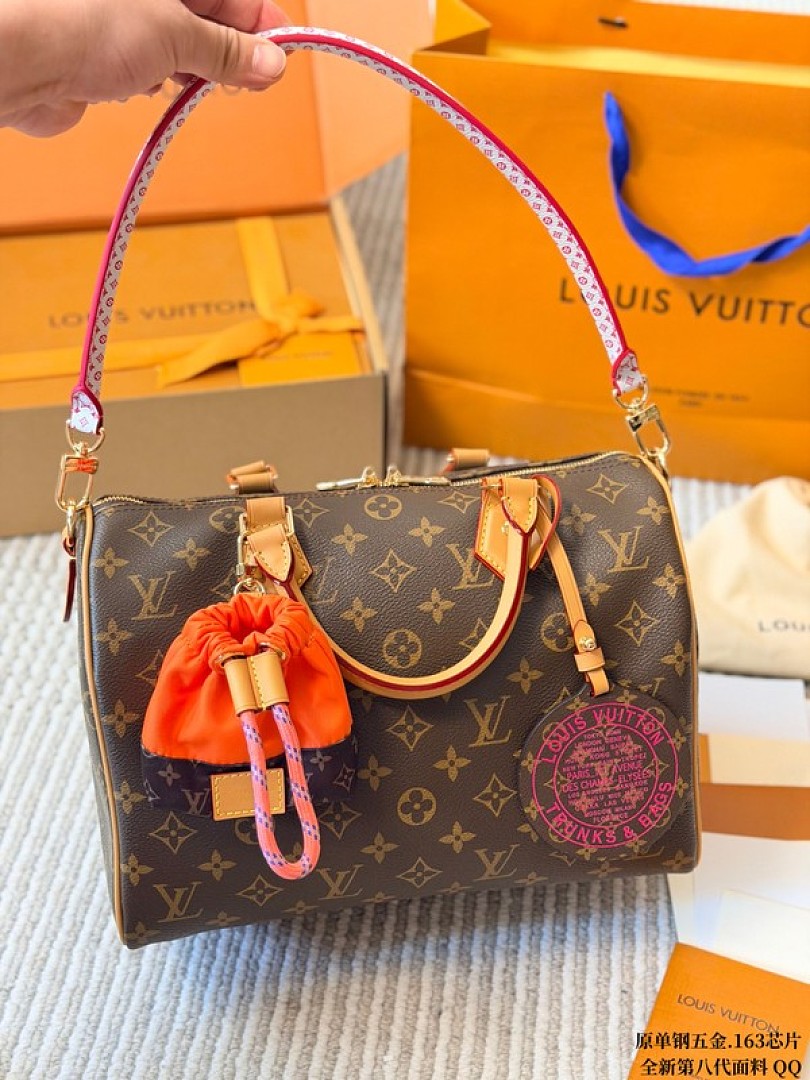 Louis Vuitton Speedy-Style Monogram Bag with Orange Pouch — Brown & Pink - Image 7