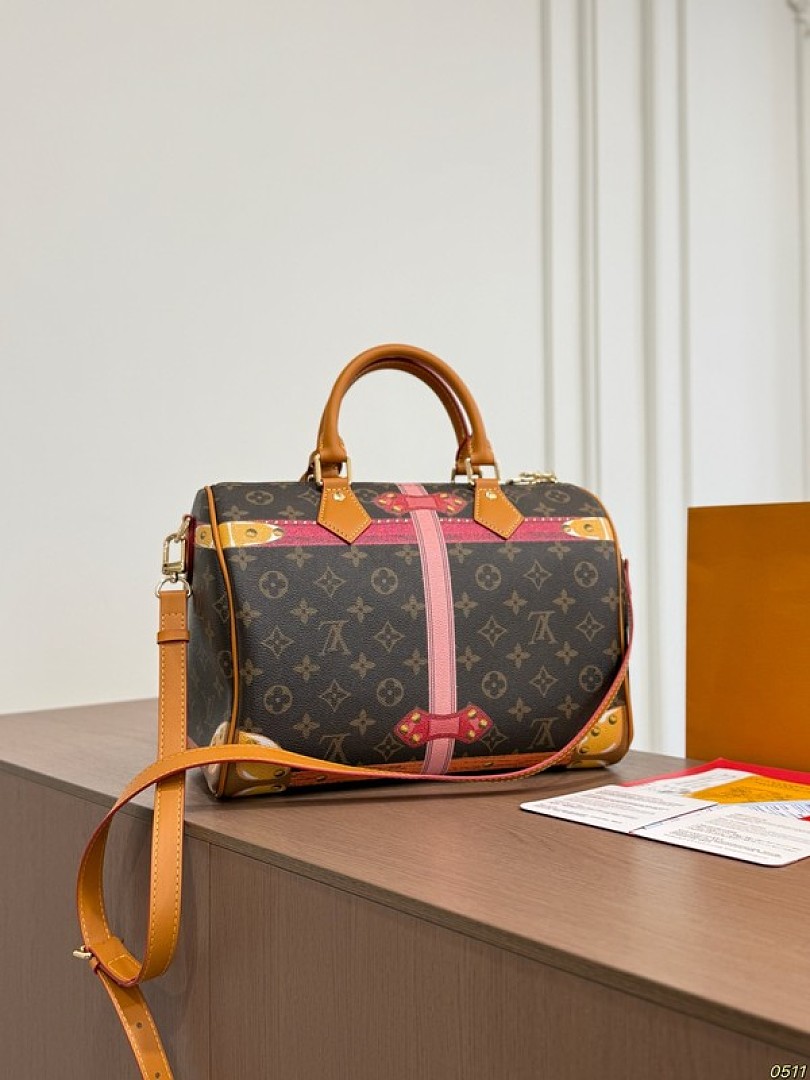 Louis Vuitton Speedy-Style Trunk-Print Bag — Brown & Pink - Image 7