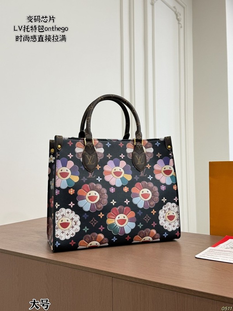 Louis Vuitton OnTheGo-Style Floral Tote — Black & Multicolour