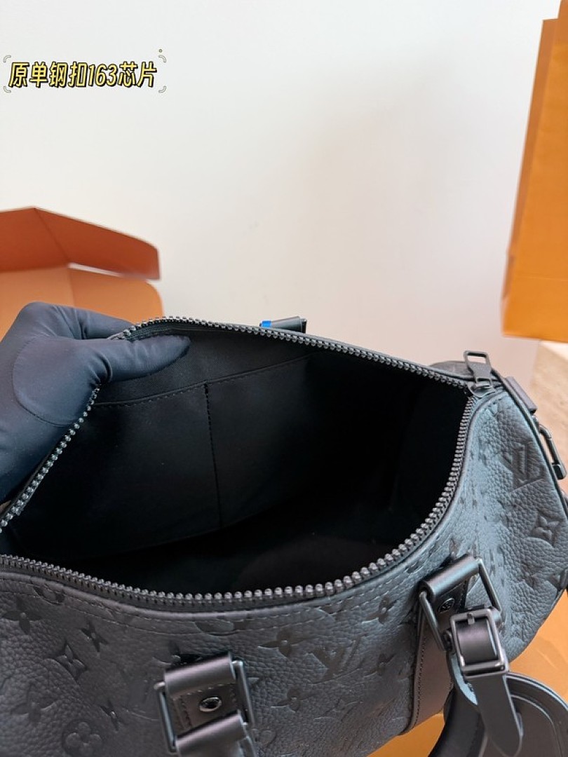 Louis Vuitton Keepall-Style Embossed Monogram Travel Bag 35 — Black - Image 9