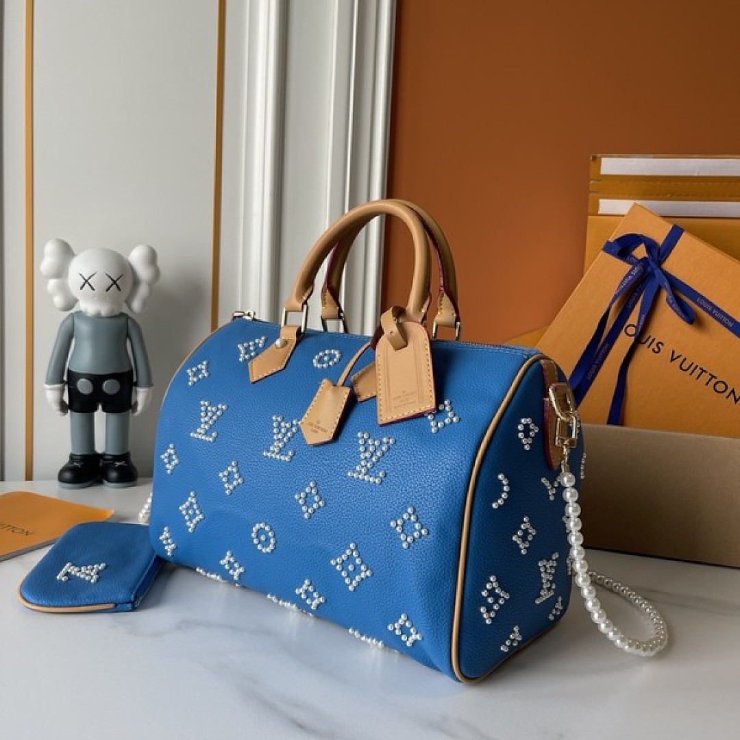 Louis Vuitton Speedy-Style Beaded Bag 30 — Royal Blue - Image 3
