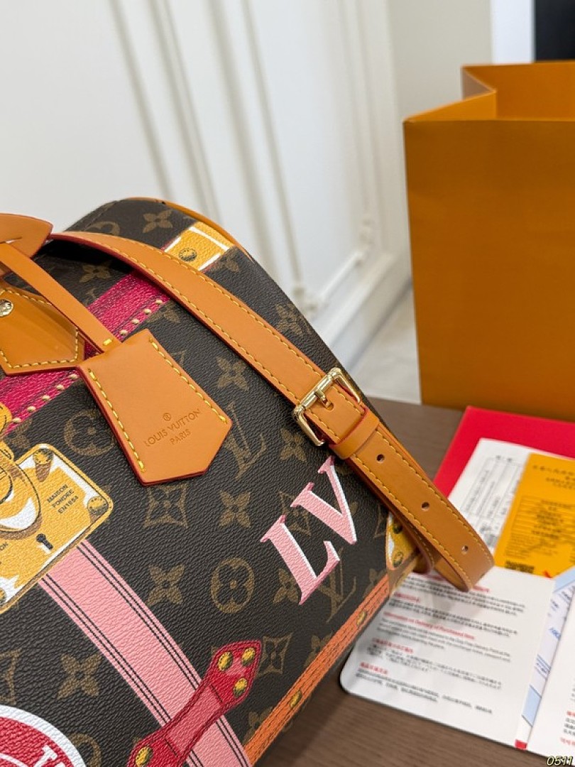 Louis Vuitton Speedy-Style Trunk-Print Bag — Brown & Pink - Image 5
