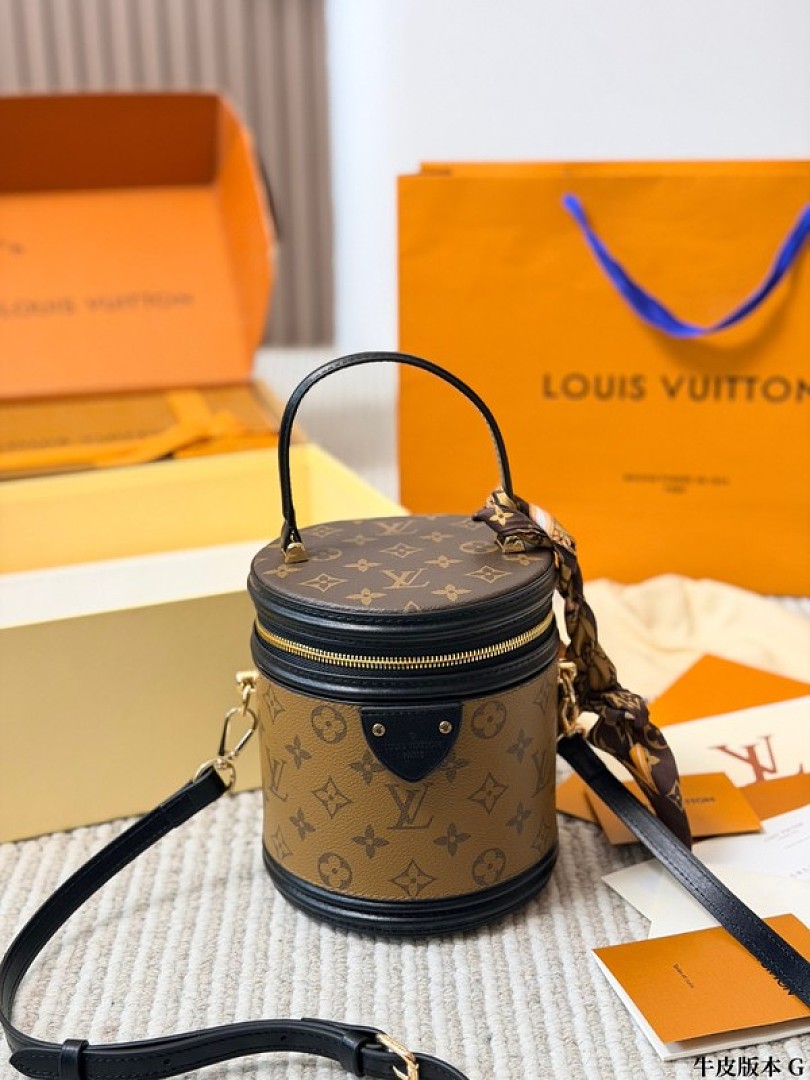 Louis Vuitton Cannes-Style Monogram Cylinder Bag — Tan & Black - Image 7