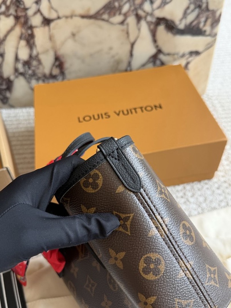 Louis Vuitton Neverfull-Style Mini Monogram Tote with Black Trim — Brown & Black - Image 9