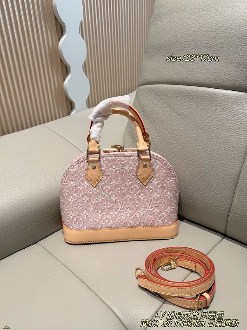 Louis Vuitton Alma-Style Denim-Look Monogram Dome Bag — Pink - Image 3
