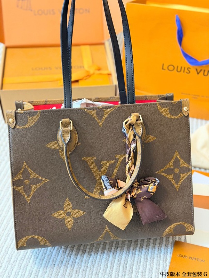 Louis Vuitton Large OnTheGo-Style Two-Tone Monogram Tote — Brown & Tan - Image 7