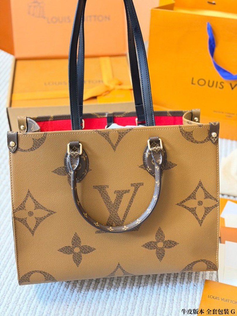 Louis Vuitton Large OnTheGo-Style Two-Tone Monogram Tote — Brown & Tan - Image 8