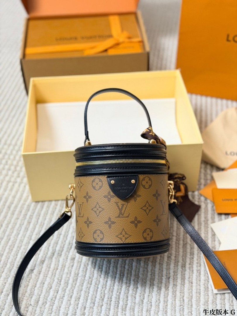 Louis Vuitton Cannes-Style Monogram Cylinder Bag — Tan & Black - Image 4