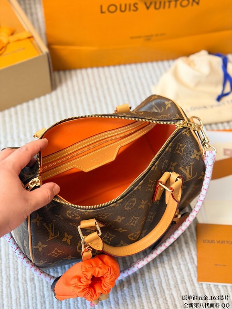 Louis Vuitton Speedy-Style Monogram Bag with Orange Pouch — Brown & Pink - Image 9