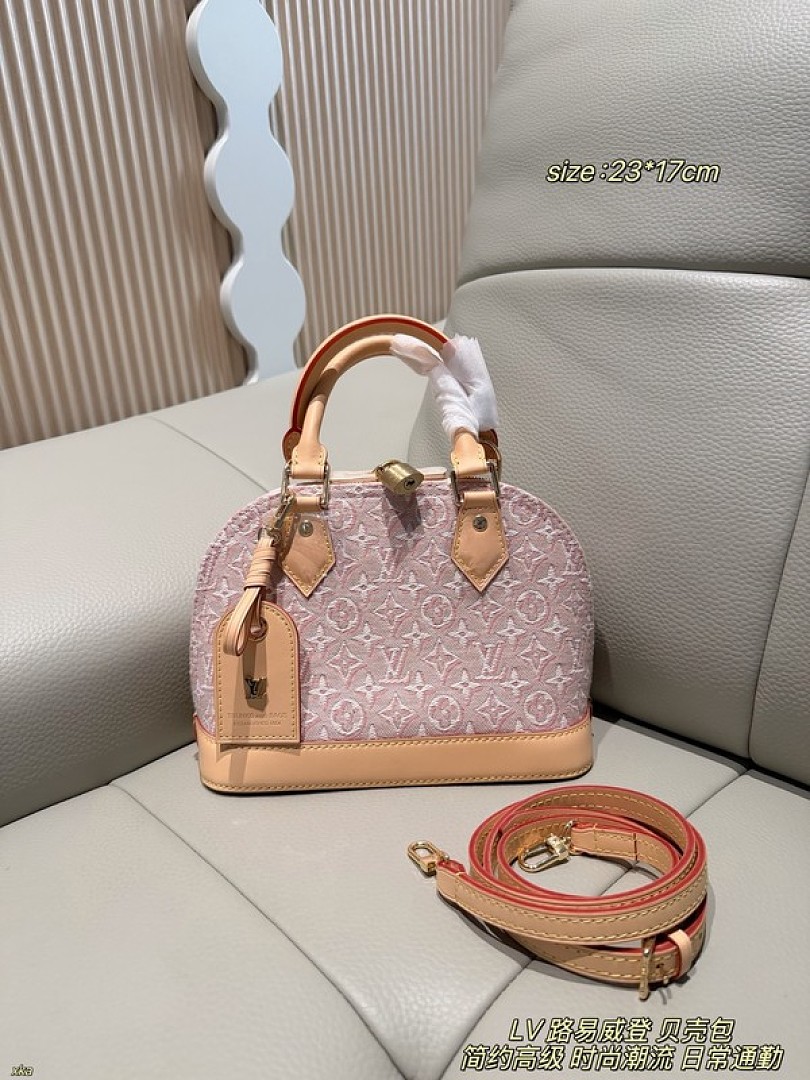 Louis Vuitton Alma-Style Denim-Look Monogram Dome Bag — Pink