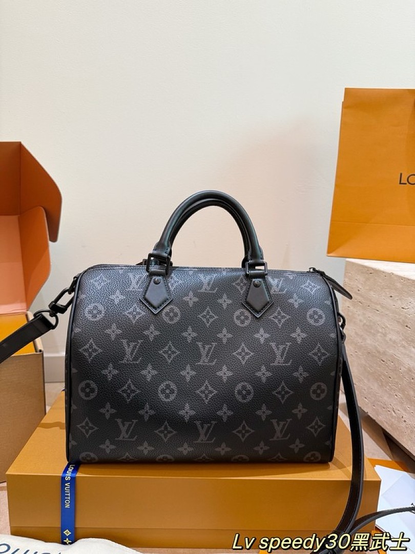 Louis Vuitton Speedy-Style Monogram Bag 30 with Pouch — Black & Grey - Image 5