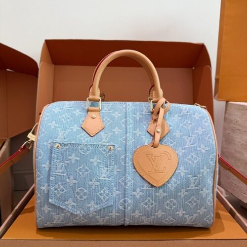 Louis Vuitton Speedy-Style Textured Monogram Bag — Light Blue