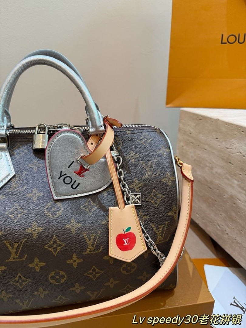 Louis Vuitton Speedy-Style Monogram Bag 30 — Brown & Pale Blue - Image 2