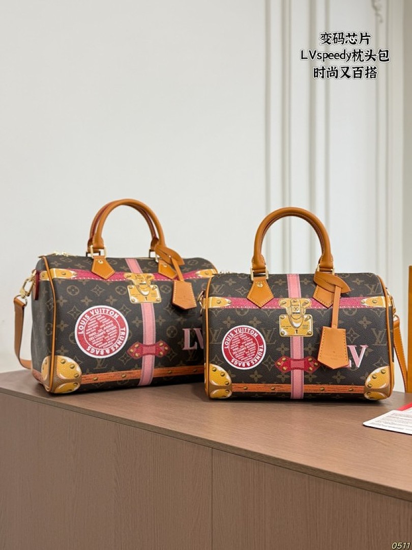 Louis Vuitton Speedy-Style Trunk-Print Bag — Brown & Pink - Image 3