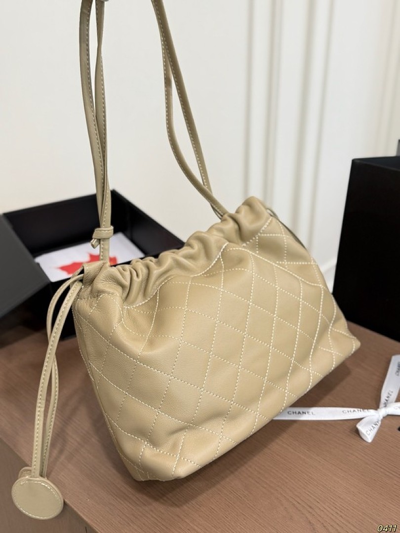 Chanel Quilted Drawstring Shoulder Bag — Beige - Image 7