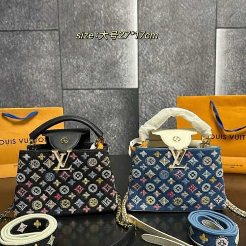 441d45e684 Louis Vuitton Capucines-Style Patterned Top-Handle Bag — Black & Blue Options