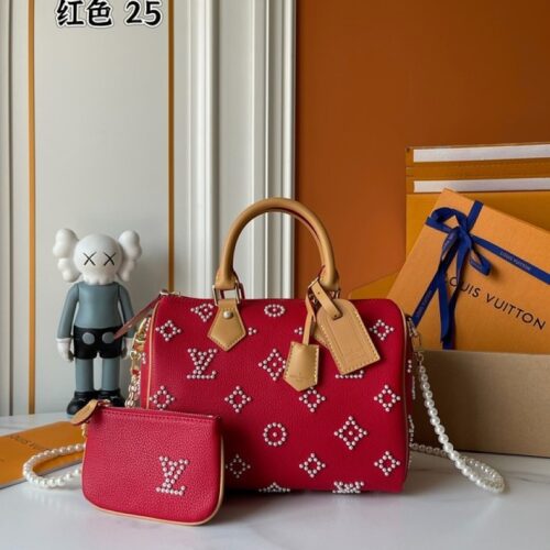 Louis Vuitton Speedy-Style Beaded Bag 25 — Red