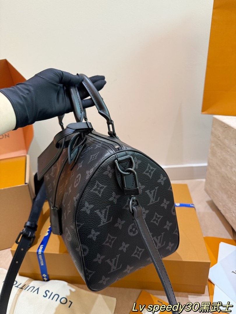 Louis Vuitton Speedy-Style Monogram Bag 30 with Pouch — Black & Grey - Image 4