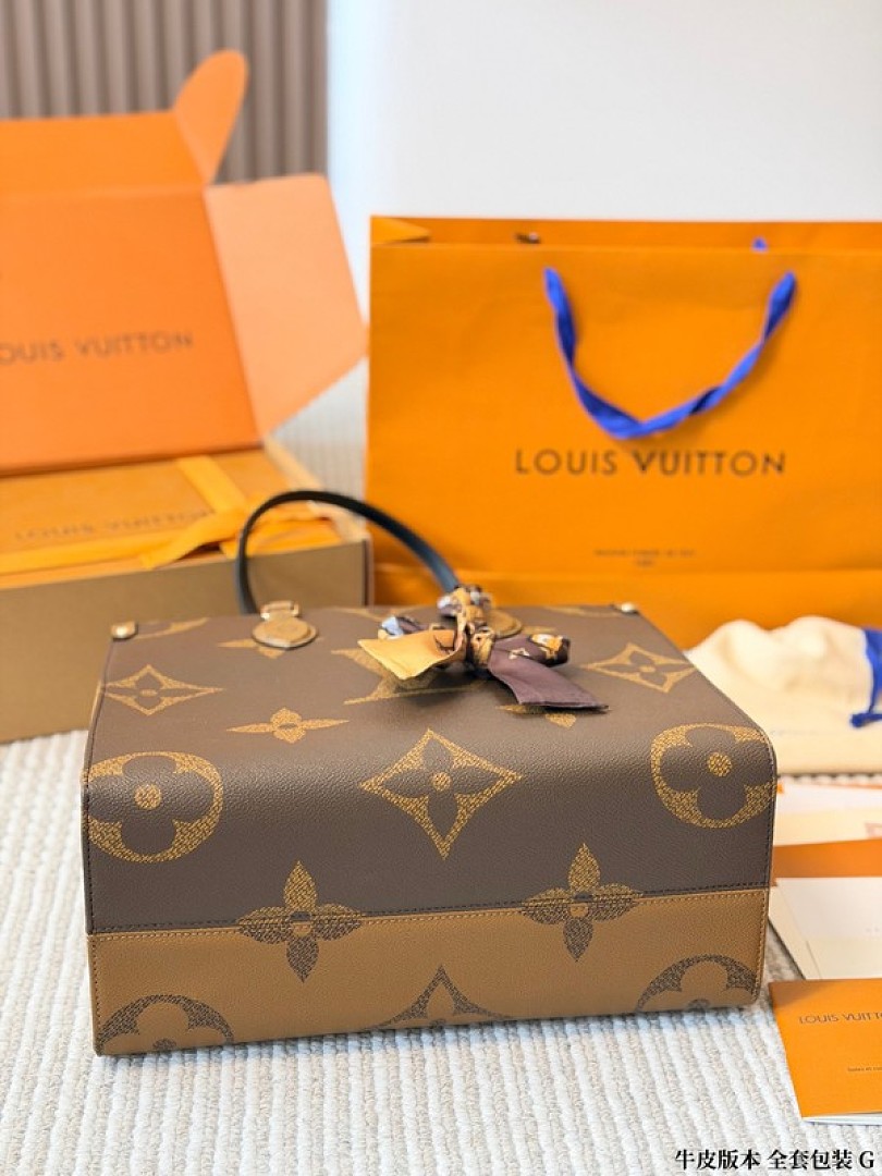 Louis Vuitton Large OnTheGo-Style Two-Tone Monogram Tote — Brown & Tan - Image 5