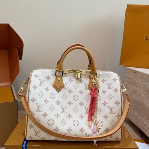 Louis Vuitton Speedy-Style Monogram Bag 30 — Ivory & Tan, Pink Interior