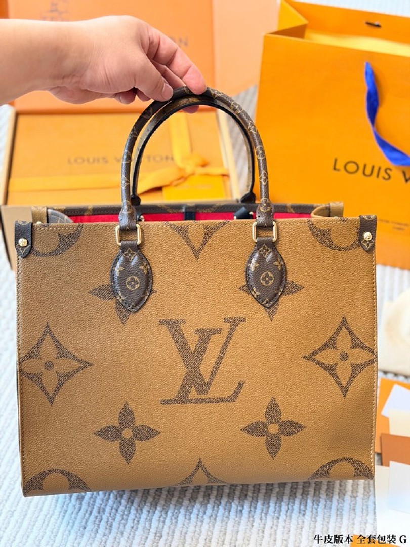 Louis Vuitton Large OnTheGo-Style Two-Tone Monogram Tote — Brown & Tan - Image 2
