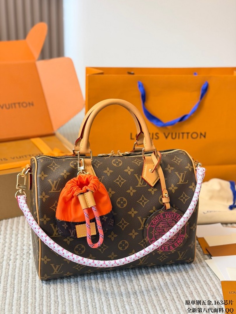 Louis Vuitton Speedy-Style Monogram Bag with Orange Pouch — Brown & Pink - Image 8