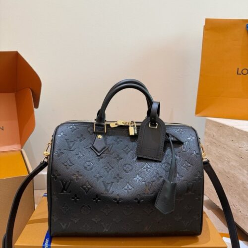 Louis Vuitton Speedy-Style Embossed Monogram Bag — Black