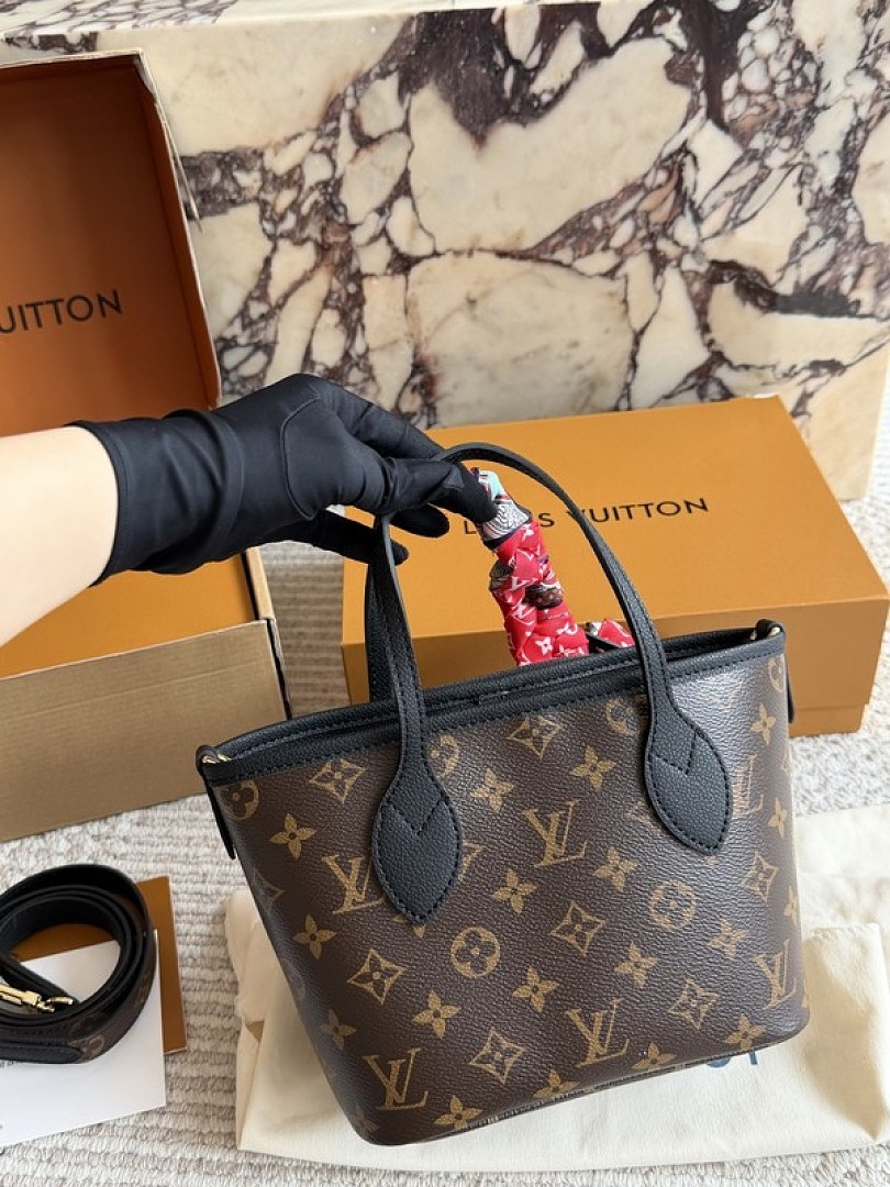 Louis Vuitton Neverfull-Style Mini Monogram Tote with Black Trim — Brown & Black - Image 5