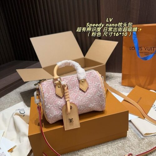 Louis Vuitton Nano Speedy-Style Textured Monogram Bag — Pink