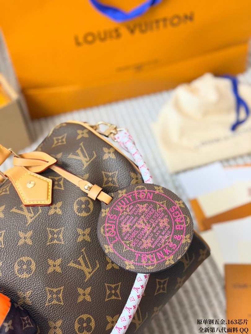 Louis Vuitton Speedy-Style Monogram Bag with Orange Pouch — Brown & Pink - Image 3