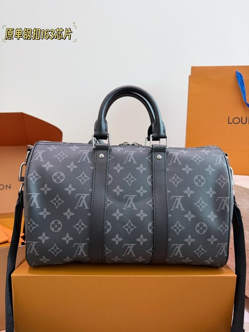Louis Vuitton Keepall-Style Monogram Travel Bag 35 — Black & Grey - Image 6