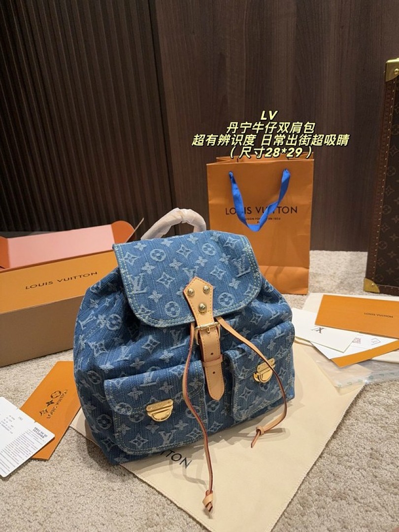Louis Vuitton Denim-Look Monogram Backpack — Blue