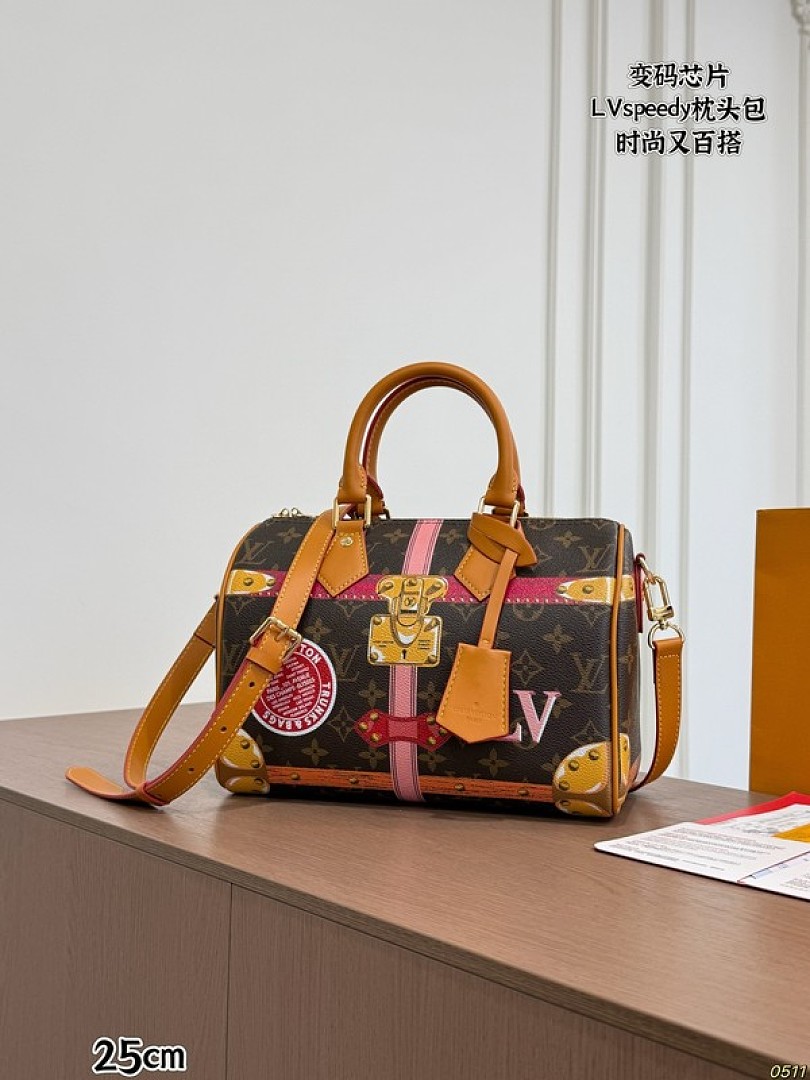 Louis Vuitton Speedy-Style Trunk-Print Bag — Brown & Pink - Image 2