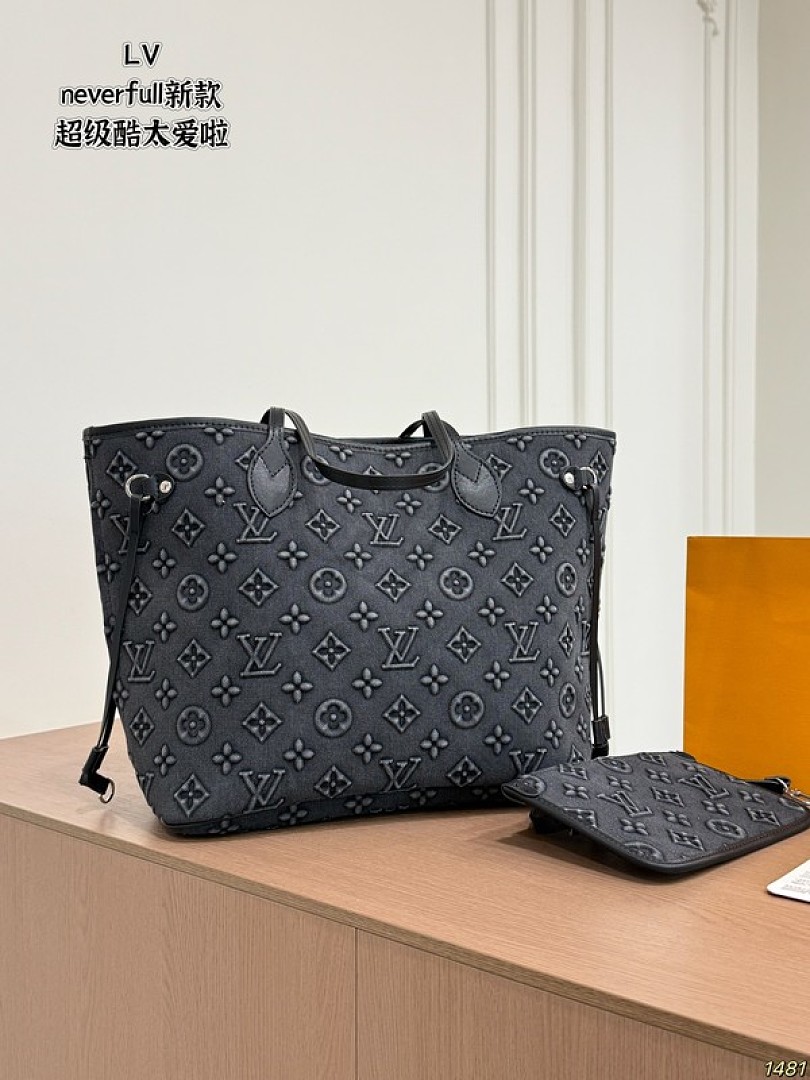Louis Vuitton Neverfull-Style Monogram Tote — Charcoal & Grey Options