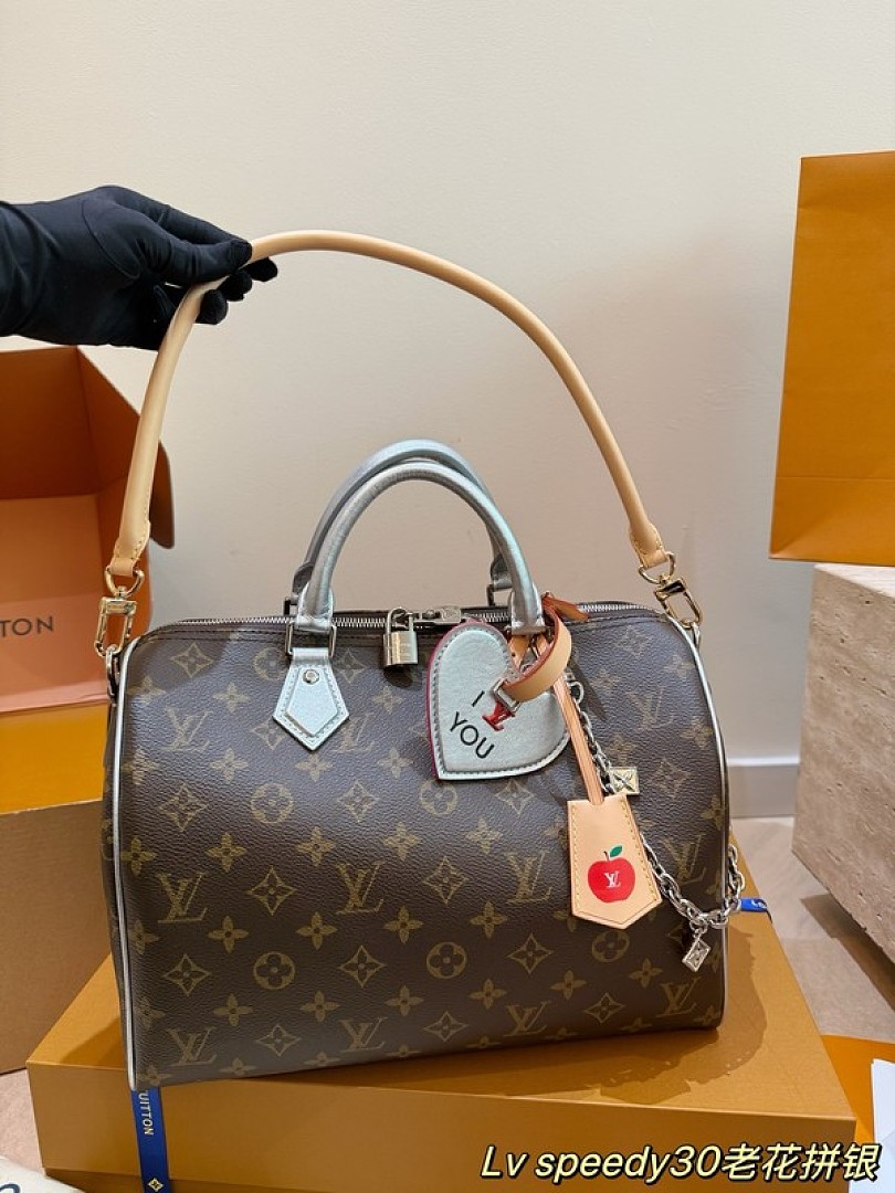 Louis Vuitton Speedy-Style Monogram Bag 30 — Brown & Pale Blue - Image 4