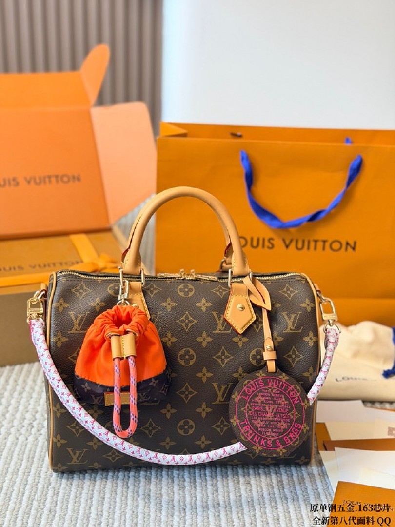 Louis Vuitton Speedy-Style Monogram Bag with Orange Pouch — Brown & Pink - Image 2