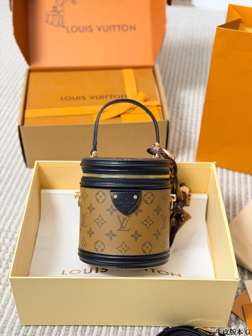 Louis Vuitton Cannes-Style Monogram Cylinder Bag — Tan & Black