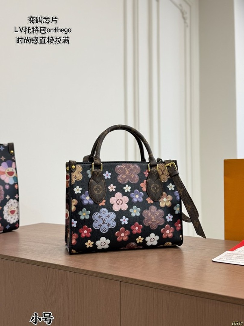 Louis Vuitton OnTheGo-Style Floral Tote — Black & Multicolour - Image 2